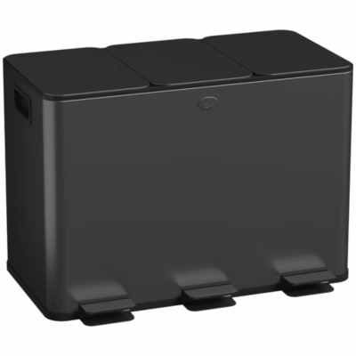 Poubelle manuelle tri selectif 3 bacs capacité totale 45L acier inox. brossé