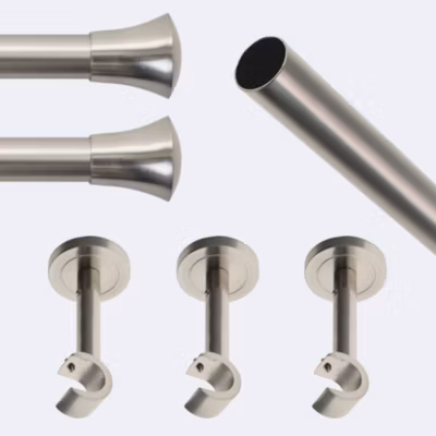 Kit de tringle à rideaux Nickel Mat 250cm Diam.20mm Embout Pommeau – Fixation Mur – Boulet