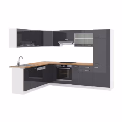 Vicco Cuisine en angle Anthracite brillant/blanc 227x287cm , PT Chêne
