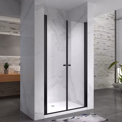 Porte de douche GINA-BLACK H.180 cm, largeur réglable 80 à 84 cm, verre 6 mm, anticalcaire – Saniverre