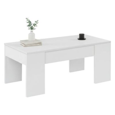 Table basse Almas, Table basse avec plateau relevable, Table basse de salon, 100x50h45/56 cm, Blanc brillant