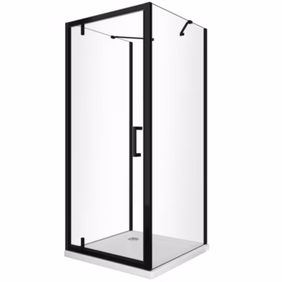 Douche à 3 côtés avec 2 parois fixes + 1 porte battante frontale8mm H200 en noir, 70(68-70) FIXE+PORTE 90(88-91)
