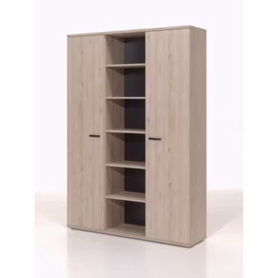 Meuble haut de rangement pour bureau 2 portes et étagères coloris chene clair  Collection YUKON