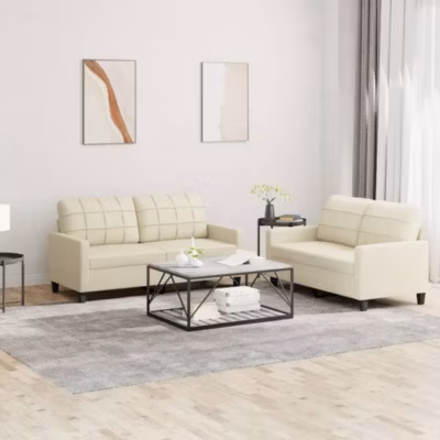 ZMH Ensemble de canapés 2 pcs avec coussins Crème Similicuir