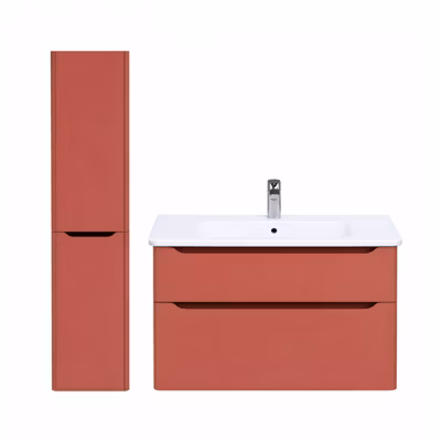 Meuble vasque suspendu VitrA Sento Round 80cm Terracotta mat + Colonne version gauche
