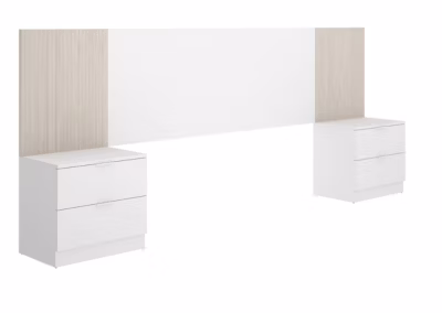 Ensemble de Tête de lit avec 2 tables de chevet de 2 tiroirs coloris imitation lamelles, blanc
