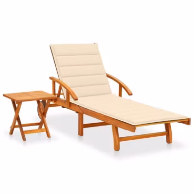 vidaXL Chaise longue de jardin avec table et coussin, Bois d&rsquo;acacia