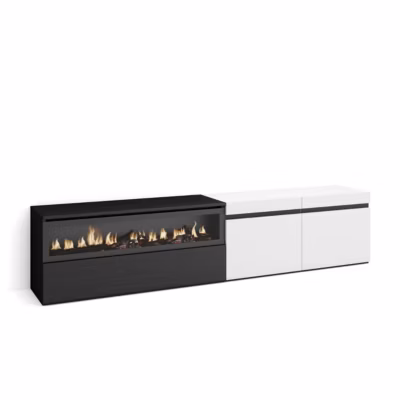 Meuble TV 200x35x45cm feu led sans chaleur couleur blanc et noir