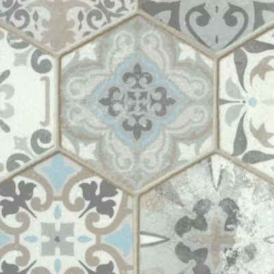 Sol vinyle Textile effet carrelage hexagonal – Rouleau de 4m x 27m