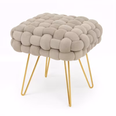Tabouret en velours tressé rembourré 38 cm DOTTY Or beige