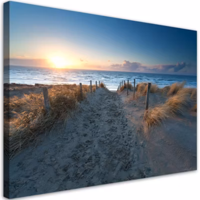 Tableau sur toile, Plage Mer Sable Coucher de soleil 60×40 cm