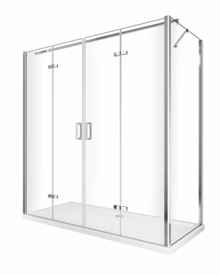Douche angulaire avec ouverture vers l&rsquo;intérieur pliante et paroi fixe latérale réversible – 72,5 – 75 Fixe x Porte 108,5 – 112