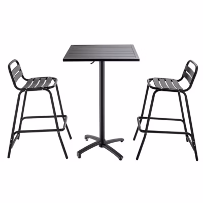 Table de jardin mange-debout et 2 chaises en aluminium gris  Oviala