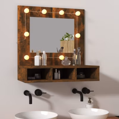 ZMH Armoire à miroir avec LED Chêne fumé 60×31,5×62 cm