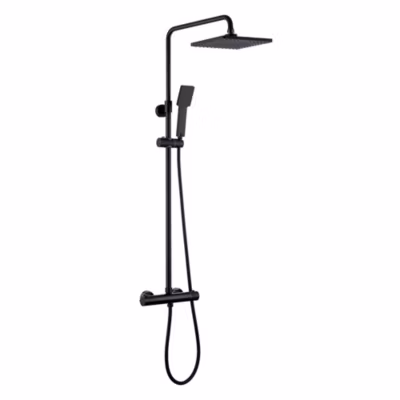 Kibath Colonne de douche thermostatique carrée 83-120 cm finition NOIR mat en laiton