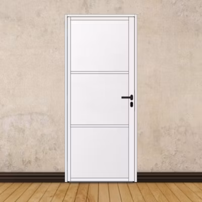 Porte battante blanche H 2040 x L 830 mm – 3 verres opales horizontaux + béquille noire