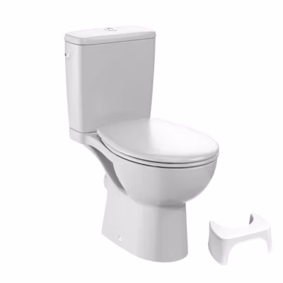 WC à poser sans bride sortie horizontale JACOB DELAFON Gaspard avec abattant frein de chute déclipsable + Tabouret blanc