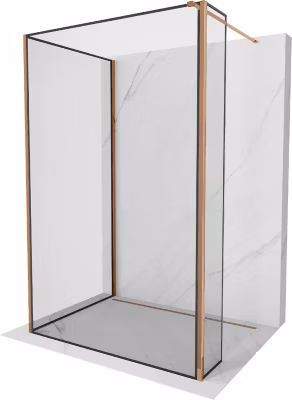 Mexen Kioto paroi de douche Walk-in 90 x 80 x 40 cm, cadre noir, or rose – 800-090-080-221-60-70-040