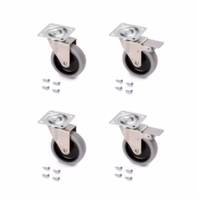 Emuca Lot de 4 roulettes Slip avec plétine de montage, diamètre 75mm, Acier et Plastique, Gris Plastique