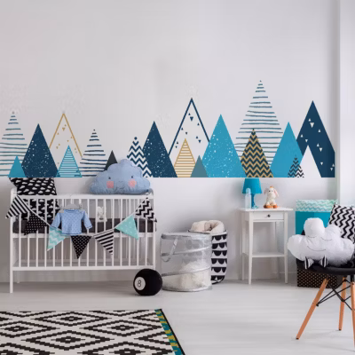 Stickers muraux enfants – Décoration chambre bébé – Autocollant Sticker mural géant enfant montagnes scandinaves TIPIKA – 50x85cm