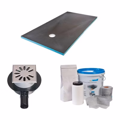 Receveur de douche à carreler – Wedi – 120 x 90 – kit complet à carreler avec bonde extra-plate horizontale et kit d&rsquo;étanchéité