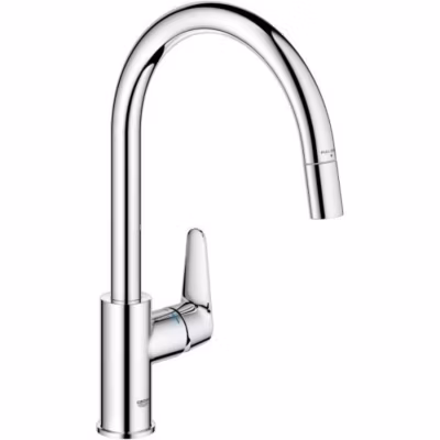 Robinet de cuisine – Chromé – Bec haut en C – Mousseur extractible – Rotation 360 – Limiteur de débit – GROHE Start Curve –