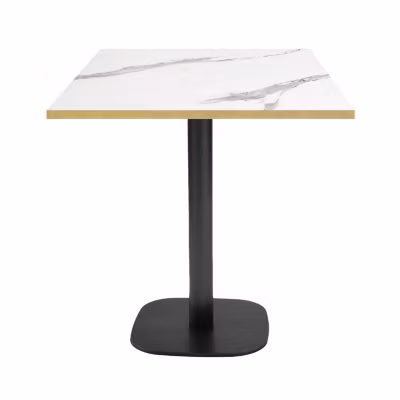 Table 70x70cm – modèle Round marbre blanc chants laiton – Restootab