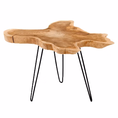 Table basse 75 cm en bois de teck et pieds en métal noir – ROOT