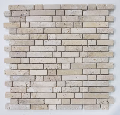 Mosaïque en Travertin Blanc Ivoire Vieilli -Stripe 1,5 – 0,8 CM
