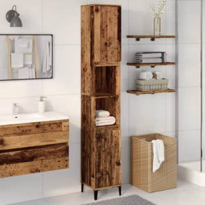 Armoire de salle de bain-Meuble de salle de bain vieux bois 30x30x190cm bois ingénierie 884297