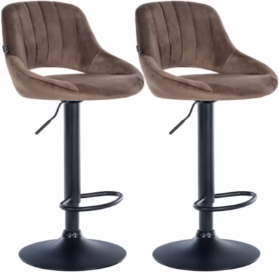 Lot de 2 tabourets de bar Milet, recouverts de velours, chaise pivotante avec dossier, repose-pieds Métalnoirmat/Marron