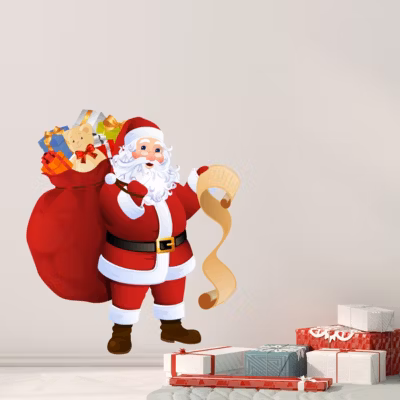 Sticker Noël le Père Noël et sa liste de cadeaux – Autocollants stickers adhésifs noël – décoration fêtes – 140x120cm