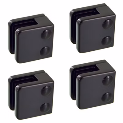4 x Pince à verre plate modèle 01 – Ep. verre 10 mm – Zamak noir RAL 9005