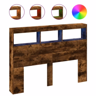 Armoire tête de lit avec LED chêne fumé 140x17x102 cm vidaXL