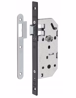 Serrure encastrable Monomax NF pour porte intérieure, axe 40mm, bouts carrés, têtière noire – THIRARD