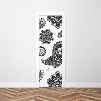 Sticker Porte Mandala Noir Blanc 204 x 63 cm