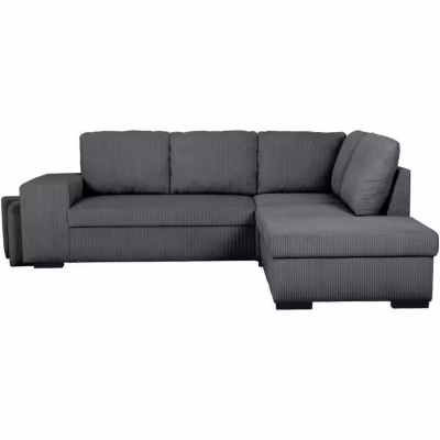 Canapé d&rsquo;angle convertible réversible – 4/5 places – MITCHELL – Tissu velours côtelé Anthracite – Coffre, Poufs – 247 x 205 x