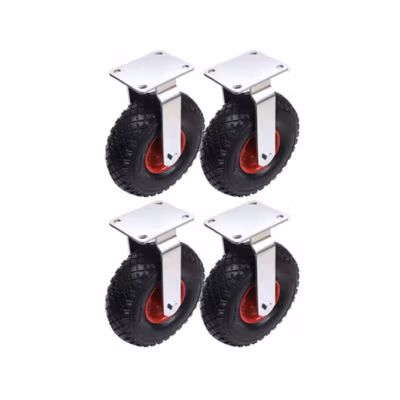 10&Prime; 260mm roulettes pneumatiques centre fixe en acier 300×4 gonflées – jeu de 4.