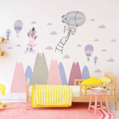 Stickers enfant montagnes scandinaves animaux ravis 60 x 90 cm