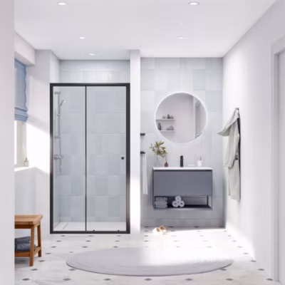 SAT PROJECT  Porte de douche 100x185cm coulissante avec profilé noir mat (SATPROMUD100CT)