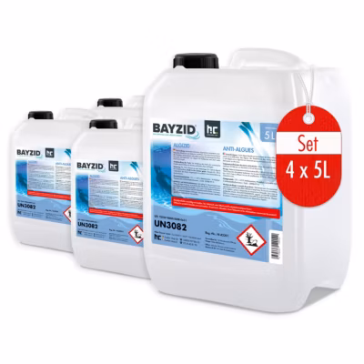 Anti-algues Bayzid 4 x 5 L, Algicide Préventif Pour Piscines Contre Algues, Champignons Et Bactéries