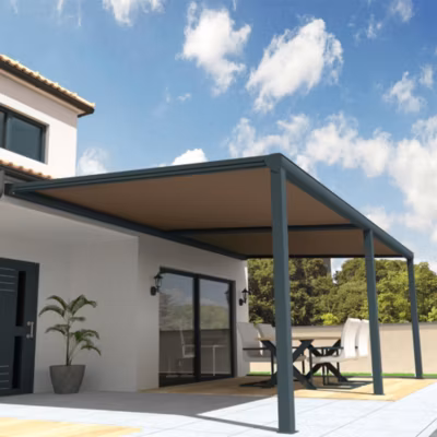 Pergola toile SUNLIGHT Gris anthracite – 6,00×3,50m (Motorisé à télécommande secours – Taupe)