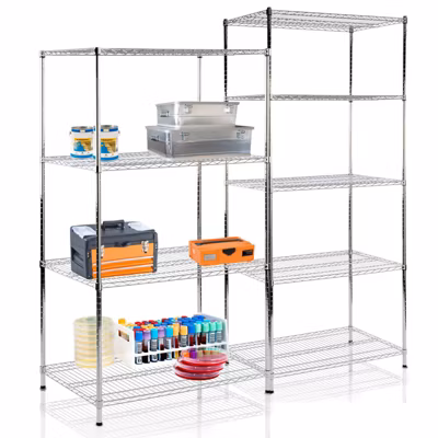 Étagère pour charge lourde Acier, Meuble de rangement Finition Chromé, 4/5 Étages, 90 x 45 x 160 cm, Charge Max : 750 kg