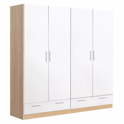 Armoire / placard de rangement de 4 portes + 2 tiroirs coloris Chêne Cambrian / Blanc – L. 202 x P. 51 x H. 200 cm