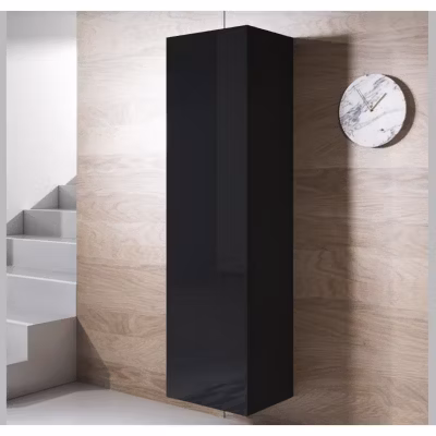 Armoire murale suspendue brillante – Noir – 4 compartiments – Bois – 40x165x29 cm