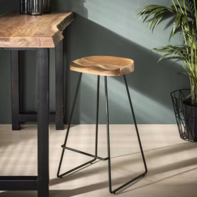 Tabouret de bar bois massif métal MELBOURNE