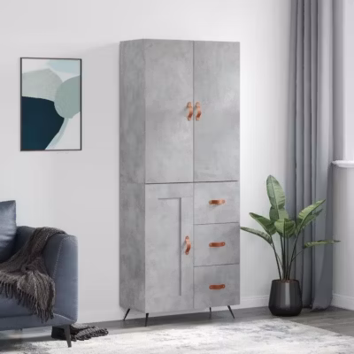 vidaXL Buffet haut Gris béton 69,5x34x180 cm Bois d&rsquo;ingénierie 3195991