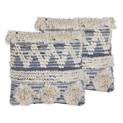 Lot de 2 coussins décoratifs EYTELIA Bouclé 45 x 45 cm Bleu Motif géométrique