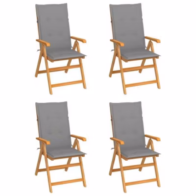vidaXL Chaises de jardin 4 pcs avec coussins gris Bois de teck massif