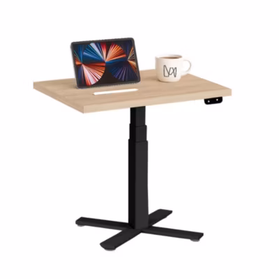 AUM WORLD Bureau Assis Debout Électrique MINI PLUS, Hauteur Réglable 60-126cm, Compact, Noir, Plateau 80×60 Chêne Clair